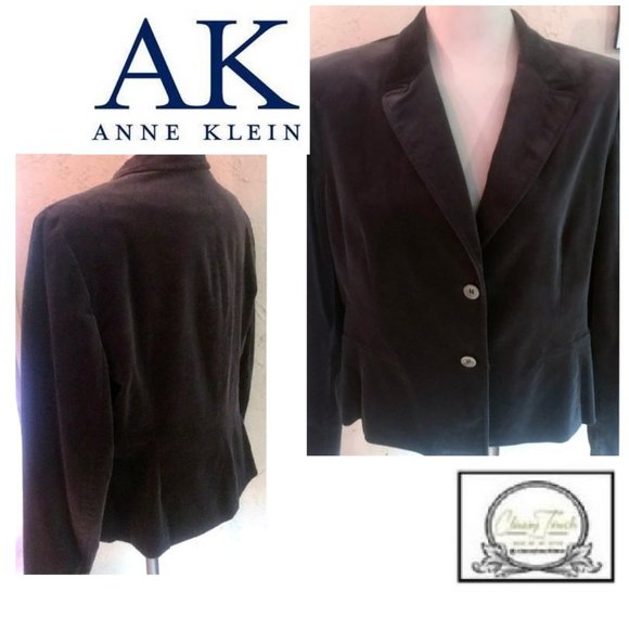 AK Anne Klein Gray Stretch Velvet Blazer Size 16 - Picture 1 of 7